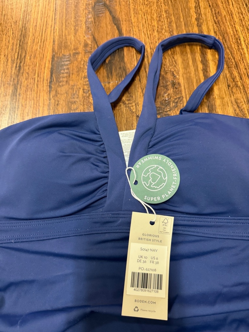 Boden Navy Ruched Swim Top with Halter Straps - Picture 2 of 3